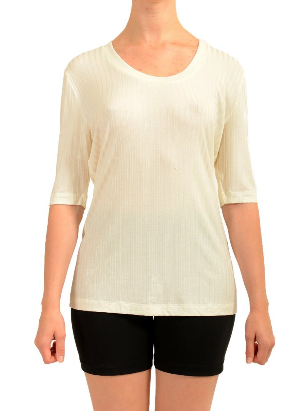 Hugo Boss Women's "Effilie" Ivory 3/4 Sleeve Boat Neck Basic T-Shirt US XL IT 46
